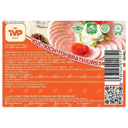 Xuc xich toi Bratwurst TVP 1kg Banh Mien Trung Xuan Ha Food